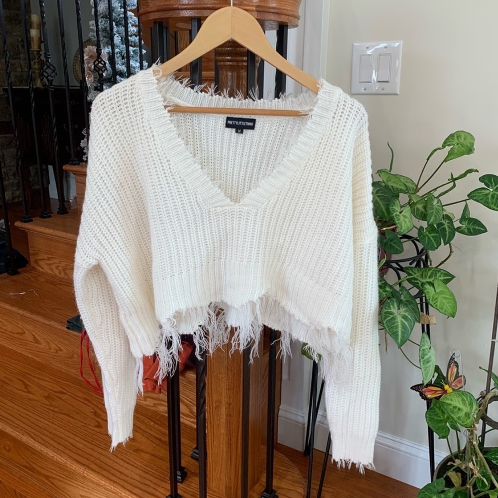 Pretty Little Thing Distressed White Cardigan